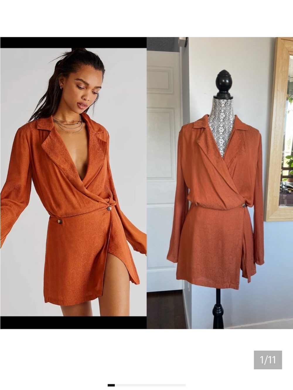 NWT Free People Simone Blazer Wrap Dress. Burnt Orange. Small.